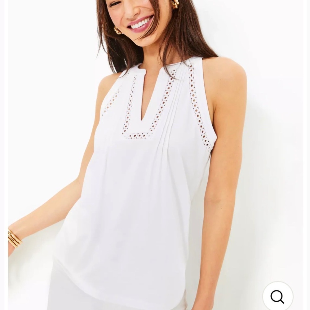 Lilly Pulitzer‎ Isaac Knit Top | Size S | Resort White | Short Sleeve (Stained)